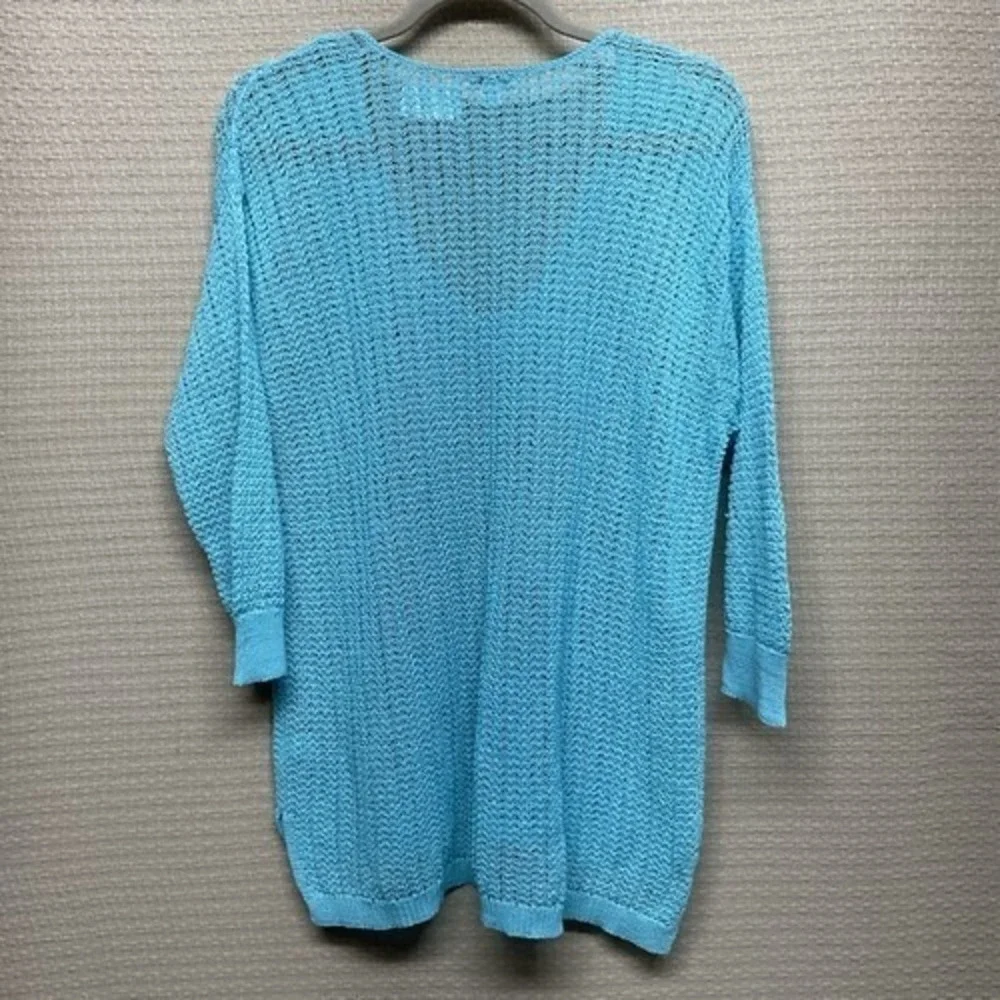 J. Jill Turquoise Blue 3/4 Sleeves Summer Coverup V-Neck Sweater‎ Women L China